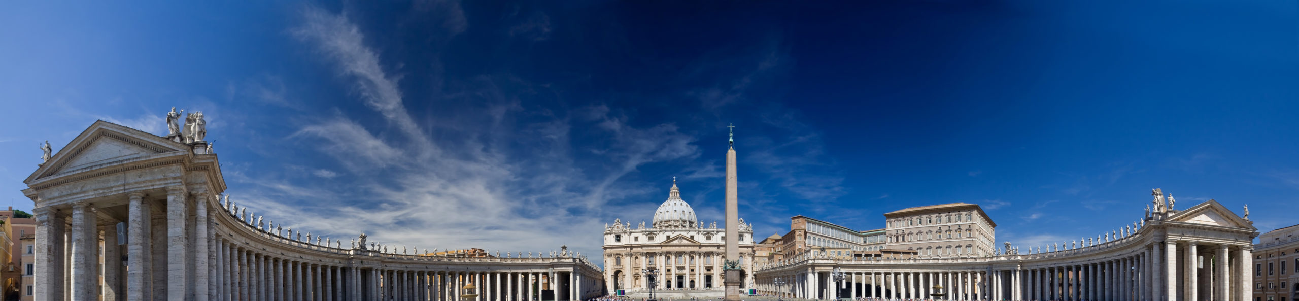 "Panoramic shot of the St Peter's Square built by Gian Lorenzo Bernini in Vatican City, Rome, Italy"